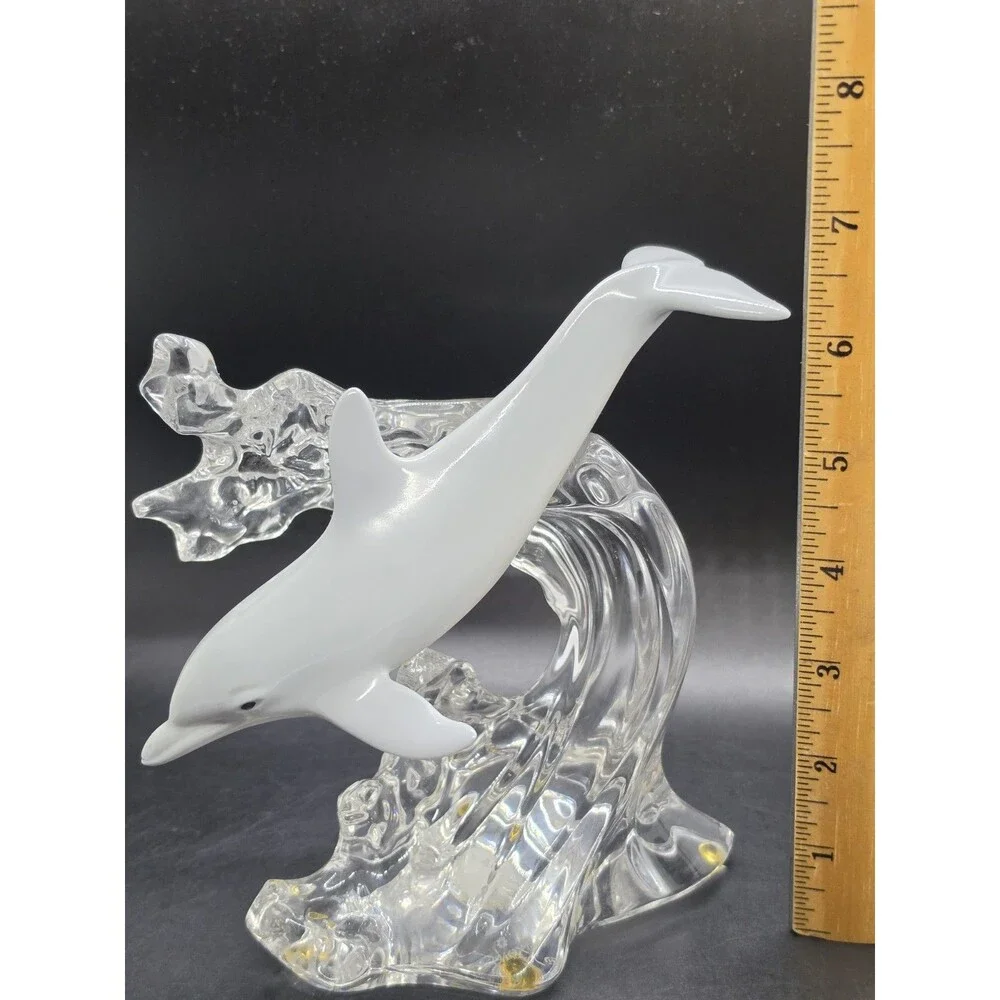 Vtg Lenox Porcelain China Grey Dolphin Crystal Clear Wave Figurine Statue 1995